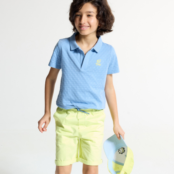 قميص بولو منقوش بأكمام قصيرة أزرق اللون للأولاد 